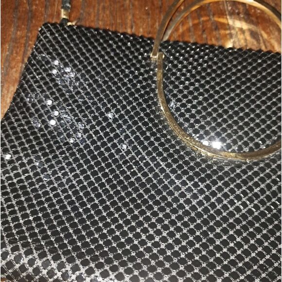 Black and Goldtone Metal Mesh Type Purse Handbag Top Handle and Shoulder Strap - Picture 3 of 8